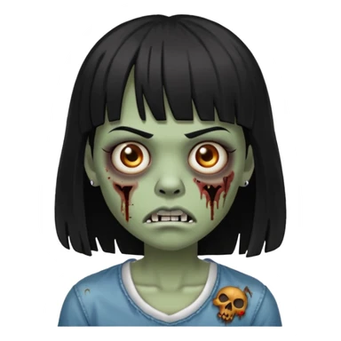 make a zoombie iphone emoji with medium black hair with bangs, piercing in both eyebrow and septum sticker
