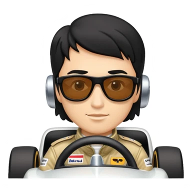 a men with black hair and sunglasses that is driving a f1 car sticker