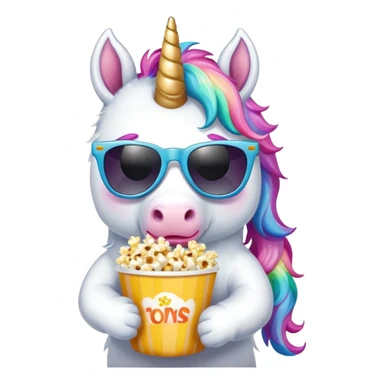Unicorn eating popcorn with sunglasses  sticker