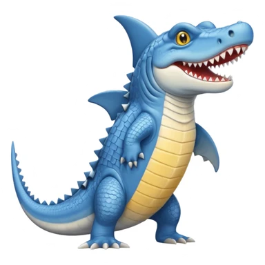 Appearance: The character is predominantly blue with a lighter belly and yellow eyes.
Features: It has large teeth, a shark-like fin on its back, and a tail.
Attire: The crocodile is wearing a pair of light blue and white sneakers.
Pose: It is standing upright on its hind legs. sticker