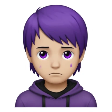 Normal emoji head, but with emo hair and black and purple paint around the eyes like an emo. And it’s looking sad. A boy  sticker