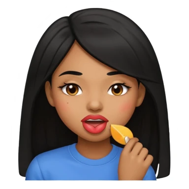 Brown light skin girl straight black hair biting her down lips and blushing sticker