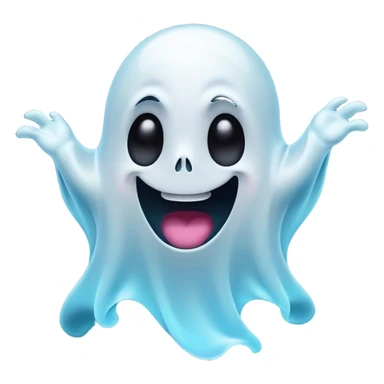 Cinematic Comical Ghost Portrait Emoji, with a dramatically floating translucent form in vibrant, swirling ghostly whites and pale blues, head tilted in an exaggeratedly shocked expression with wide, comically expressive eyes and a quirky, startled mouth, simplified yet hilariously expressive, highly detailed with a soft neon-like glowing outline capturing a meme-worthy ghost bursting with playful energy! sticker