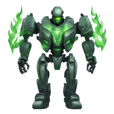 Evil robot mech suit robot with large weapons and green flames  sticker