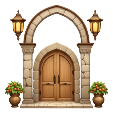 3D Apple-style emoji of a full traditional Turkish han. Rounded stone building with arched wooden doors and windows, small courtyard, fountain, arches, and hanging lanterns. Glossy, smooth, soft shadows, clean white background.






 sticker