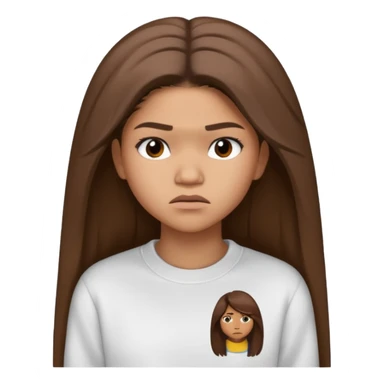 Zendaya with a worried face in a plain white sweatshirt, unhappy face, shoulders long hair combed to the right side sticker