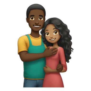 African young man hugging tatar girl with long hair sticker