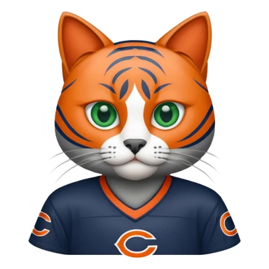 Grey cat wearing Chicago bears jersey sticker