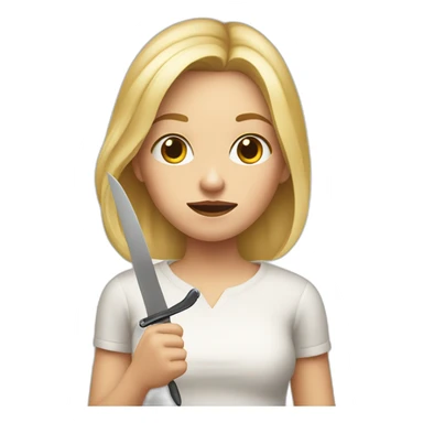blonde girl with pursed lips brings a knife to her hand sticker