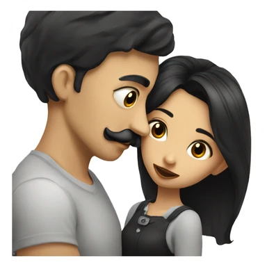 Guy with mustache kissing girl in black hair sticker