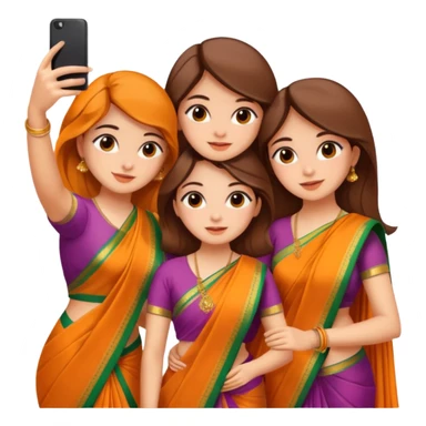 Three girls taking selfie in saree sticker