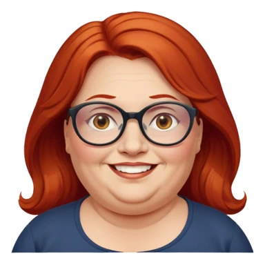 obese; older 50's ; long red hair ; women hazel eyes; glasses sticker