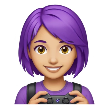 Gamer girl, custom emoji, purple hair, olive skin sticker