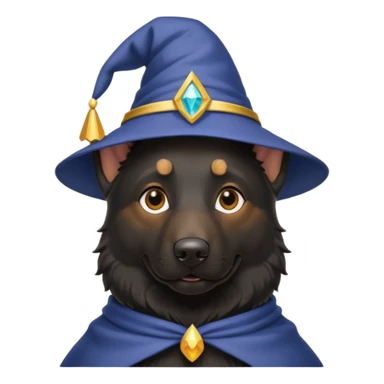 all black german shepherd face wearing a wizard hat sticker