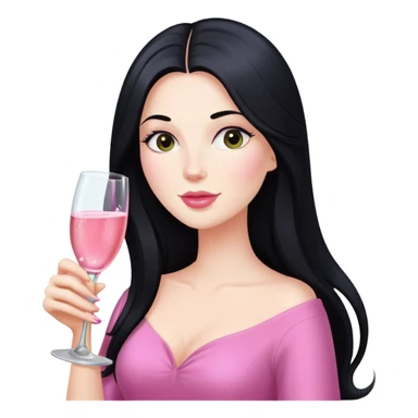 Pretty white lady with long black hair drinking pink champagne sticker