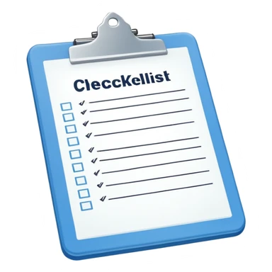 A flat-style illustration of a clipboard with a checklist, symbolizing vocational training. Clean and minimal, cartoon style, white background, iOS emoji aesthetic. sticker