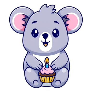 happy koala holding cupcake with 1 star candle sticker