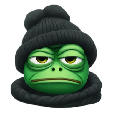 sad pepe the frog in black winter hat sticker