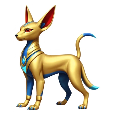 Modern futuristic shiny colorful Anubis-Sphynx-Lombax-Zeraora-Renamon-fusion (full body) sticker