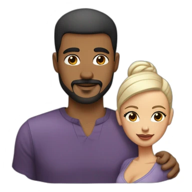 “White  man with a buzz cut and skin black hair fade, thin beard, and well-defined mustache , kissing a  Black  Woman with very straight hair and large earrings.” sticker