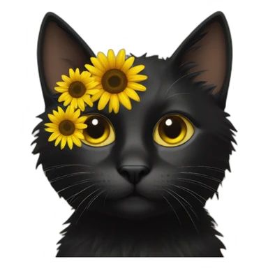 black cat with sunflower around its face sticker