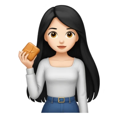 A caramel girl with SUPER long black hair and a square neckline shirt sticker