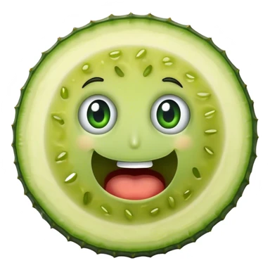 A round pickle slice with a surprise face sticker