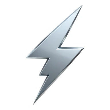 A lightning bolt emoji made of polished silver chrome, sharp yet rounded edges, glossy metallic surface, soft reflections, minimal futuristic design, iOS emoji style, centered, clean white background sticker
