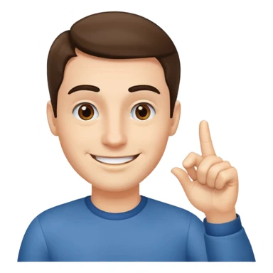 man pointing with index finger on his hand towards his eyebrows and smiling sticker