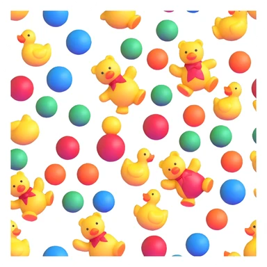 colorful scattered toys - teddy bear, rubber duck, blocks, ball, superhero figures sticker