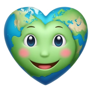 blue and green earth heart emoji with face sticker