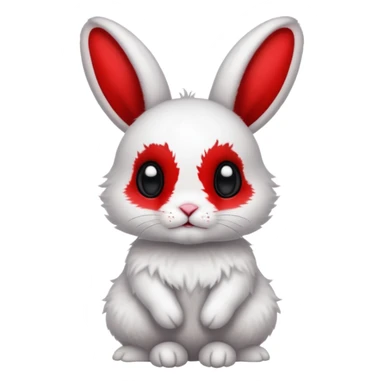 White Bunny, full body, with big black eyes and crimson-red splotch markings, red marking around 1 eye  sticker