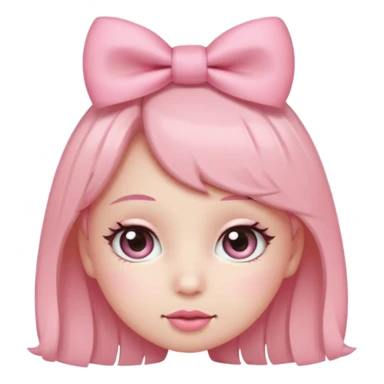 Cute coquette emoji, round face, big sparkling eyes, soft blush on cheeks, small pink bow on top of the head, pastel colors, simple vector style, transparent background


 sticker