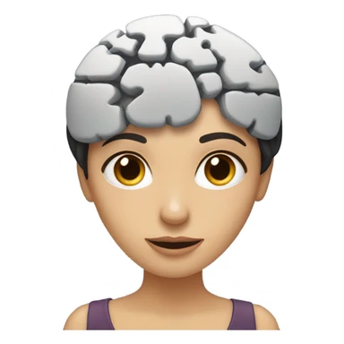 A woman with dark hair holding a brain in her hands, extending it outward, symbolizing offering or sharing knowledge, with a thoughtful and expressive look. sticker