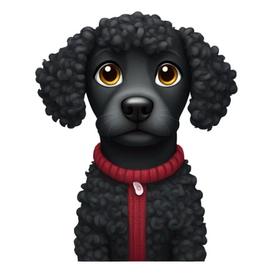 Curly black dog wearing a sweater sticker