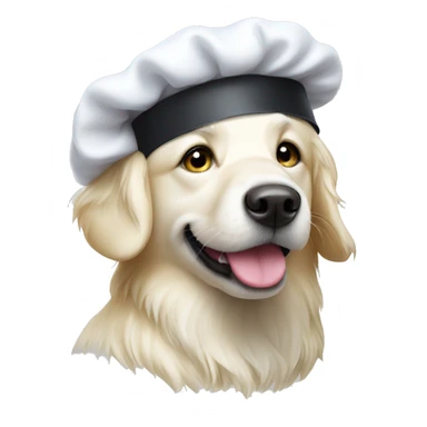 White golden retriever with chef hat sticker