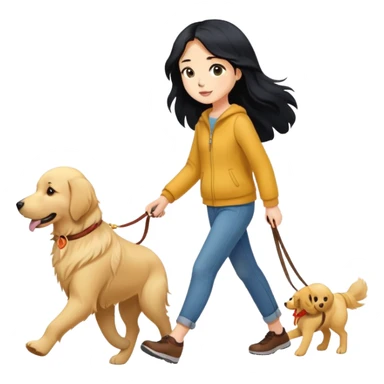 Long black hair - girl walking with a golden retriever sticker
