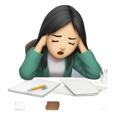 tired asian girl student struggling with final exam and assignments sticker