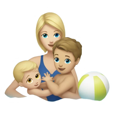 Blonde mom and baby boy brown hair blue eyes swimming sticker