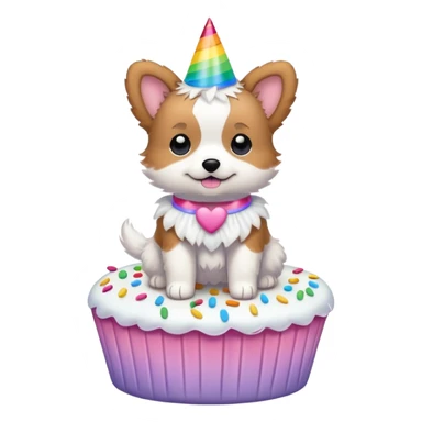 Puppy wearing a tutu standing on a birthday cake  sticker