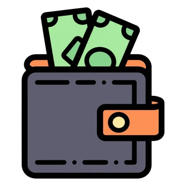 black wallet with dollar bills visible inside sticker