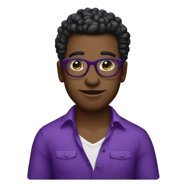 Chico de pelo negro con lentes y camisa morada sticker
