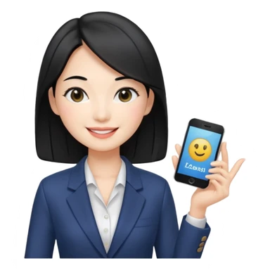 a korean cosmetics marketing expert women smiling with black hair, presenting sticker