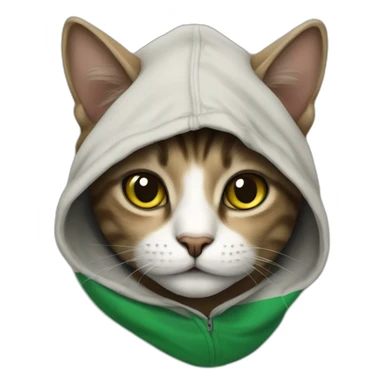 a cat wearing a hoodie with Palestin flag sticker
