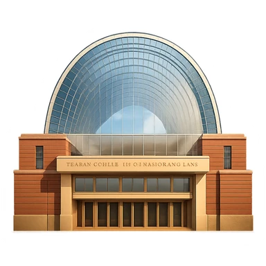 cinematic, realistic emoji of the Kimmel Center for the Performing Arts in Philadelphia, Pennsylvania, straight-on perspective, featuring its iconic glass barrel-vaulted roof and modern architecture, lifelike detail, bright regal lighting as on a sunny day, accurate building colors sticker