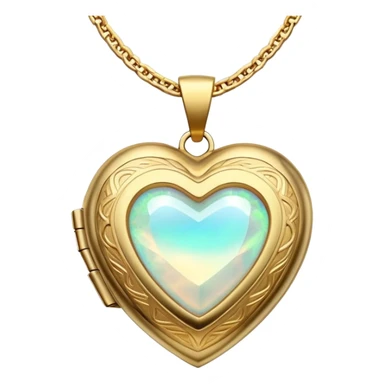 Heart shaped golden locket with opal gem in the middle of it full necklace   sticker