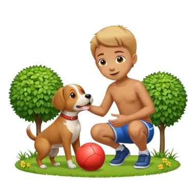 kid and dog playing with ball, garden background sticker