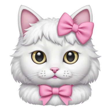 A white cat wearing a pink bow sticker