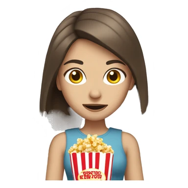 Caucasian girl with brunette hair, eating popcorn sticker