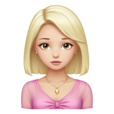 Girl with a platinum-blonde beauty with sleek, waist-length hair, flawless skin, fluttery lashes, and pouty lips-dressed in a sheer pink ruched top that ties in the center, glowing softly under the car lights with a dainty gold necklace completing her dreamy, doll-like look. sticker